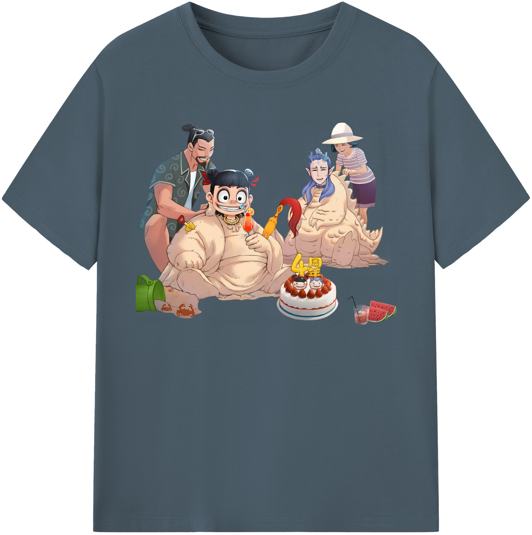 （画像用） Ne Zha 2 ナタ 魔童の大暴れ 綿100％半袖Tシャツ（フロントプリント）